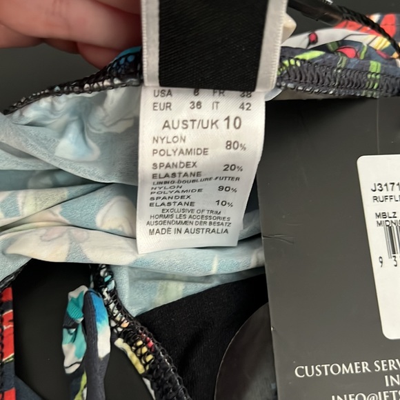 JETS by Jessika Allen Navy Floral Ruffle Tieside Bikini Bottom US Sz 6 - NWT! - Picture 9 of 9